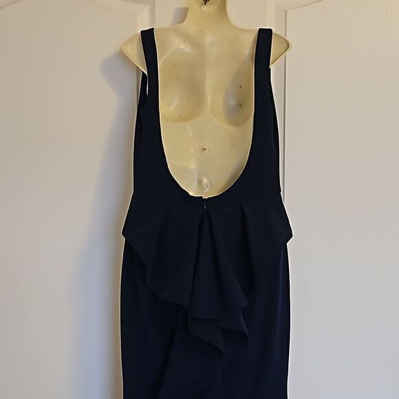 Brides Women's Mermaid High-Low Draped Low Back Maxi Dress Size 8 Navy Blue - Picture 5 of 16